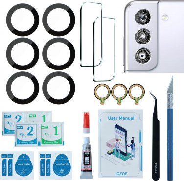 2 Sets Rear Camera Lens Glass Replacement with Adhesive Pre-Installed Compatible