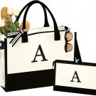 Personalized Monogrammed Tote Bag with Strap, Initial Canvas Tote Bag with Makeu