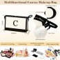 Personalized Monogrammed Tote Bag with Strap, Initial Canvas Tote Bag with Makeu