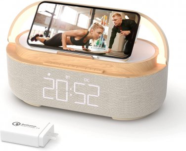 &atilde;��2023 Newest Bluetooth Speaker with Digital Alarm Clock, Wireless Charger, FM Cl