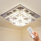 Modern Crystal Chandelier - 12" Flush Mount Ceiling Light Fixture with Remote Co