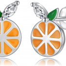 Cute Orange Fruit Earrings 925 Sterling Silver Tangerine Stud Summer Statement J