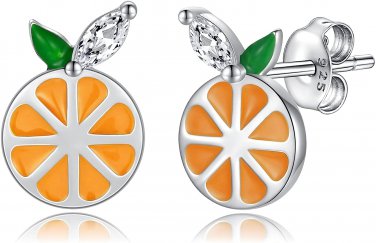 Cute Orange Fruit Earrings 925 Sterling Silver Tangerine Stud Summer Statement J