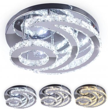 15.7" Modern LED Ceiling Light Flush Mount Crystal Chandelier Light Fixture roun