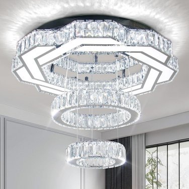 Finktonglan 22.5'' Modern Crystal Chandeliers LED Chandelier Ceiling Lamp 2 Ring