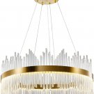 Modern Crystal Chandelier, Ledround Crystal Hanging Ceiling Light, 3-Way Dimmabl
