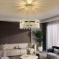 Modern Crystal Chandelier, Ledround Crystal Hanging Ceiling Light, 3-Way Dimmabl