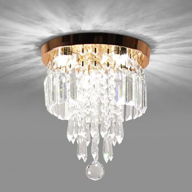 HOPGGIE Mini Chandelier LED 4 Lights Flush Mount Crystal Ceiling Light Modern Li