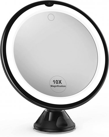 10X Magnifying Lighted Makeup Mirror with Touch Control, Powerful Locking Suctio