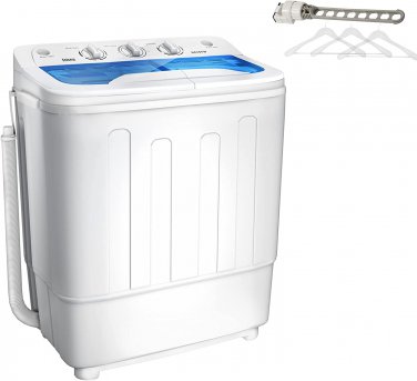 Portable Twin Tub 18Lbs Washing Machine with Drying Rack, 11Lbs Washer Mini Comp
