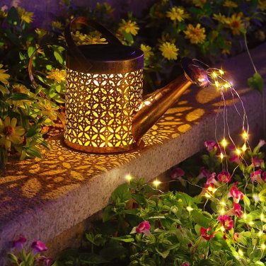 Solar Watering Lights Can with Cascading Lights,Outdoor Solar Garden Watering Ca