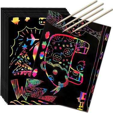 Scratch Art Rainbow Paper 36 Sheets, Colorful Magic Papers Black Scratch It off