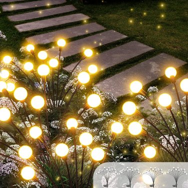Solar Garden Lights-4 Pack 12 LED Solar Powered Firefly Lights with 2 Lighting M