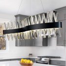 LED Modern Island Light for Dining Rooms, Black Crystal Linear Chandelier, Stain
