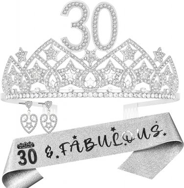 30Th Birthday Gift,30Th Birthday Tiara and Sash,30Th Birthday Crown for Women,30
