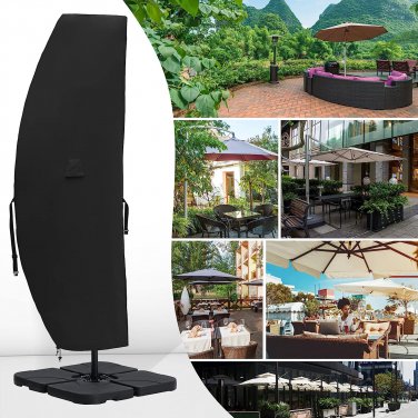 600D Patio Umbrella Parasol Cover Waterproof Outdoor Anti-Uv Protective Cover wi
