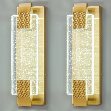 Gold Wall Sconces Set of Two Modern Bathroom Sconces LED Vanity Lights 15'' Bubb