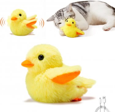 Cat Toys Rechargeable Flapping Duck 4" with Silvervine Catnip, Lifelike Quack Ch