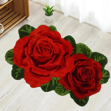 Rose Bath Rug 2X3,Red Bathroom Rug Shaggy Bath Mat Plush Water Absorbent Rug for