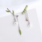 Bamboo Asymmetrical S925 Sterling Silver Stud Earrings Green Retro Pearl Earring