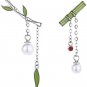 Bamboo Asymmetrical S925 Sterling Silver Stud Earrings Green Retro Pearl Earring