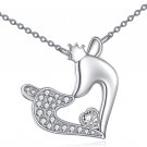 Deer Necklace Sterling Silver Cubic Zirconia Double Deer Couples Pendant Fawn Je