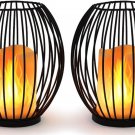 Set of 2 Battery Operated Lamp Table Lantern, Flickering Flame Metal Cage Cordle