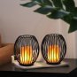 Set of 2 Battery Operated Lamp Table Lantern, Flickering Flame Metal Cage Cordle