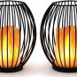 Set of 2 Battery Operated Lamp Table Lantern, Flickering Flame Metal Cage Cordle