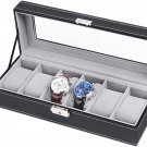 NEX 6 Slots Watch Box Organizer for Men, Black Watch Stand Display Storage Case