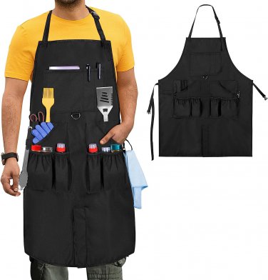 Large BBQ Grilling Apron, Cooking Apron for Men with Pockets & Slit Hem, Kitchen