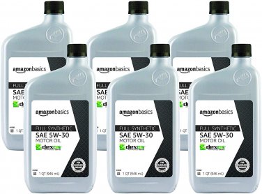 Amazon Basics 6-Pack of Full Synthetic Motor Oil, SN Plus, Dexos1-Gen2, 5W-30, 1