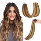 Evala Tape in Hair Extensions Human Hair Chocolate Brown to Dark Blonde #T4/P27/