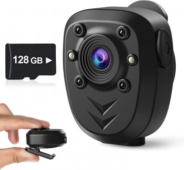 Mini Body Camera Video Recorder Built-In 128GB Memory Card with Night Vision IR