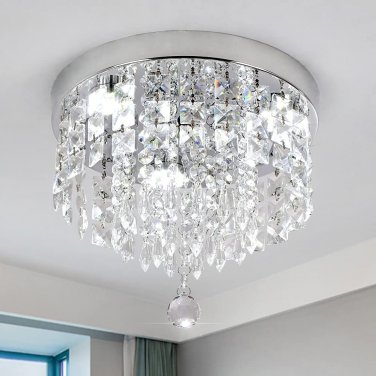 Deckrico Crystal Chandelier Modern LED Ceiling Light 3 Lights Flush Mount Stainl