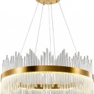 Modern Crystal Chandelier, round Crystal Gold LED Hanging Ceiling Light, Three C