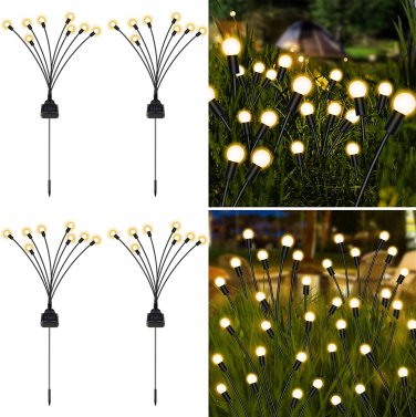 4 Pack Solar Garden Lights, New Upgraded 8 LED Firefly Lights Solar Outdoor Wate