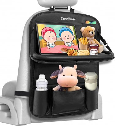Leather Car Organizer with Tablet Tray,9 Storage Pockets Car Organizer Backseat