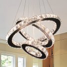 Diisunbihuo Dimmable Black Modern LED Crystal Chandeliers 3 Rings Pendant Light