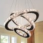Diisunbihuo Dimmable Black Modern LED Crystal Chandeliers 3 Rings Pendant Light
