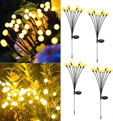 Solar Garden Lights Outdoor Lighting:4 Pack Upgraded 8 LED Solar Powered Firefly