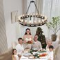 Wagon Wheel Chandelier 48-Inch 24-Light, Black and Oak Wood Tone Finish round Ru