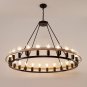 Wagon Wheel Chandelier 48-Inch 24-Light, Black and Oak Wood Tone Finish round Ru