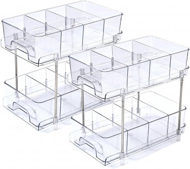 2 Tier Bathroom Organizer with Dividers, Multi-Purpose Clear under Sink Organize