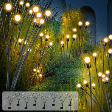 Lanthium 8 Pack Solar Firefly Lights Outdoor Waterproof with 8 Leds, Solar Power