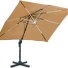 10X13Ft Solar Powered LED Cantilever Patio Umbrella Square Deluxe Offset Umbrell