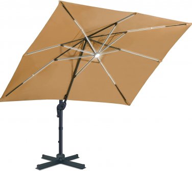 10X13Ft Solar Powered LED Cantilever Patio Umbrella Square Deluxe Offset Umbrell