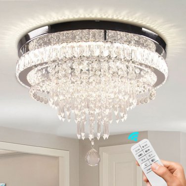 19.7" Modern Crystal Chandeliers Crystal Ceiling Light LED Remote Control Chande