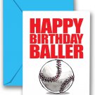 Baseball Happy Birthday Baller Birthday Card 1-Pack (5X7) Illustrated Sports Bir