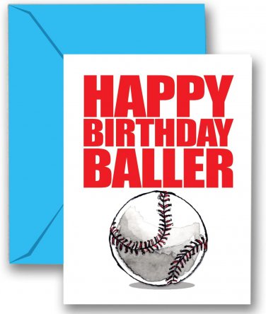 Baseball Happy Birthday Baller Birthday Card 1-Pack (5X7) Illustrated Sports Bir